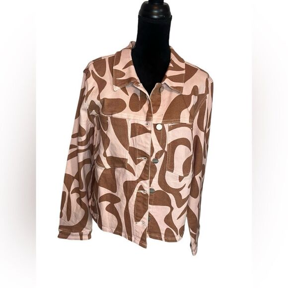 NWT ANTHROPOLOGIE SANCTUARY BABY PINK/BROWN TROPICAL GIRLY DENIM JACKET SIZE XL - Picture 3 of 13